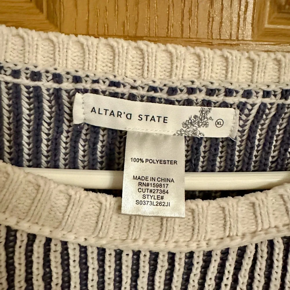 NWT! Altar'd State Beige and Blue Striped Sweater | Size XL - Picture 6 of 9